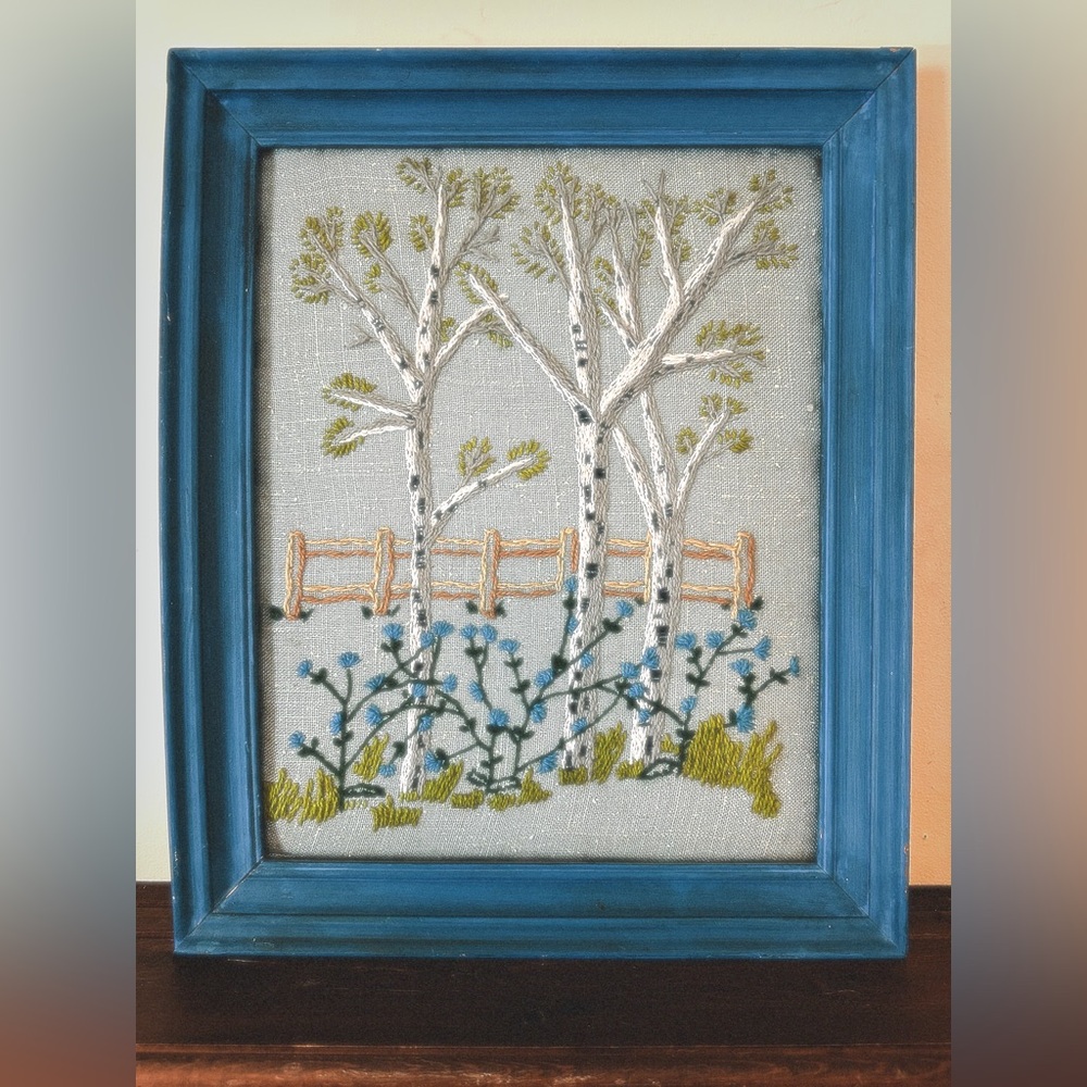 Vintage Birch Crewel Embroidery